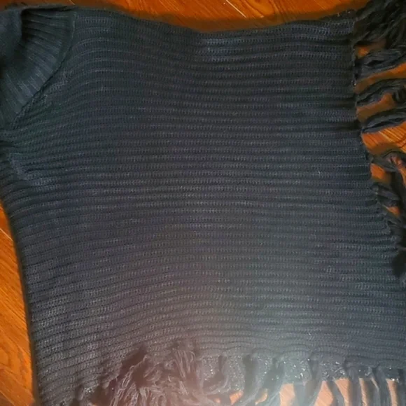 Chic Riff Black Sequined Fringed Poncho One Size Fits Most - Picture 7 of 8